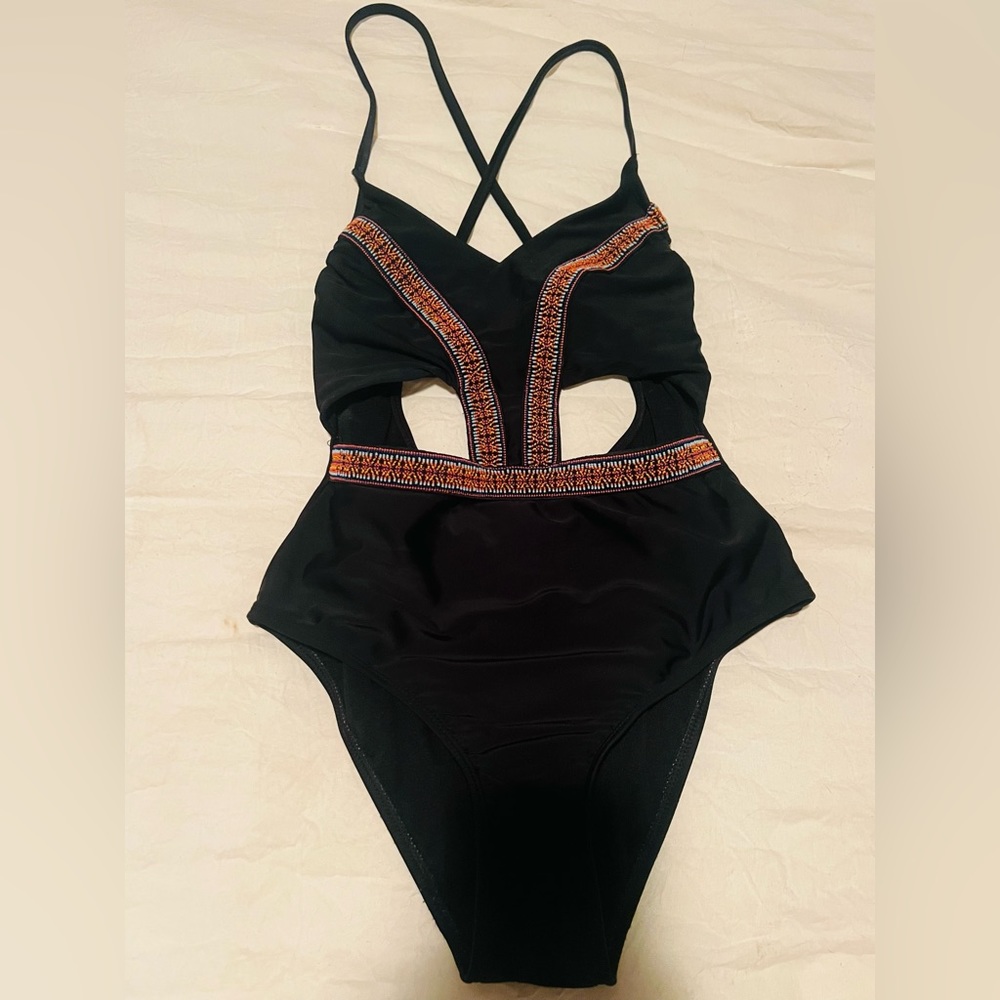 Xhiliration Black Swimsuit with beaded design